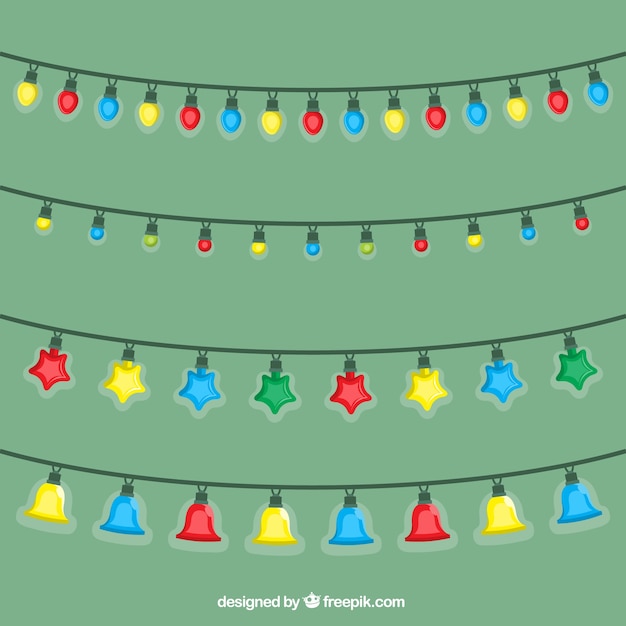 Free vector pack of decorative lights with different shapes for christmas