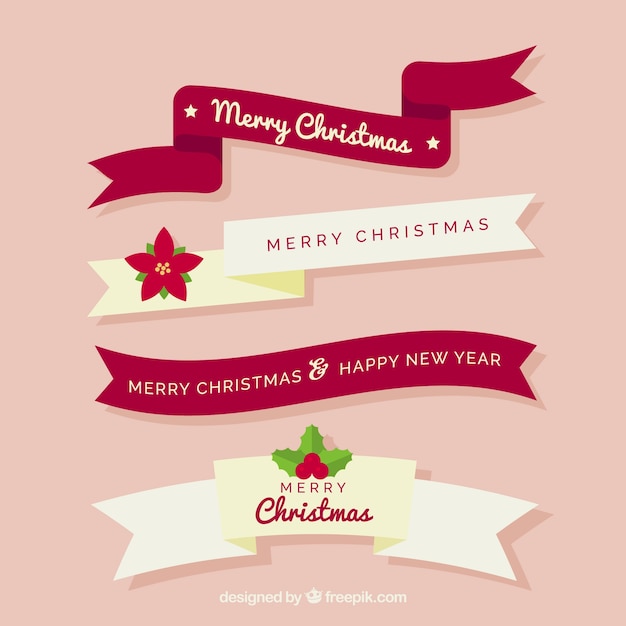 Free vector pack of decorative ribbons of merry christmas in flat design