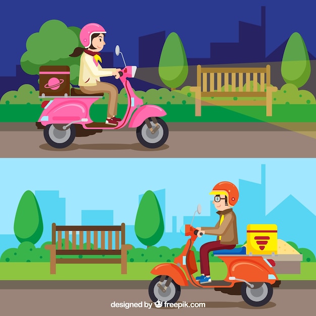 Free vector pack of delivery concept with scooter