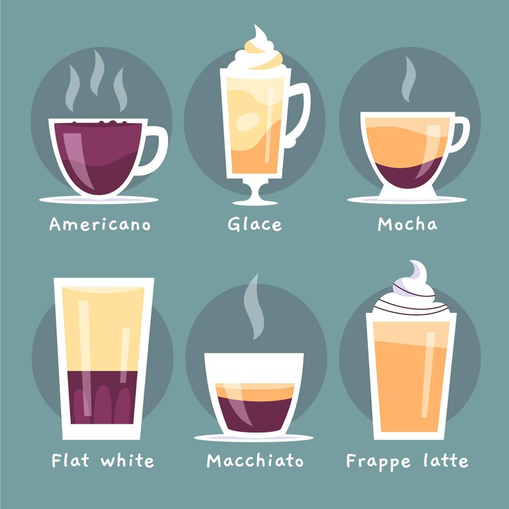 Free Vector pack of different coffee types