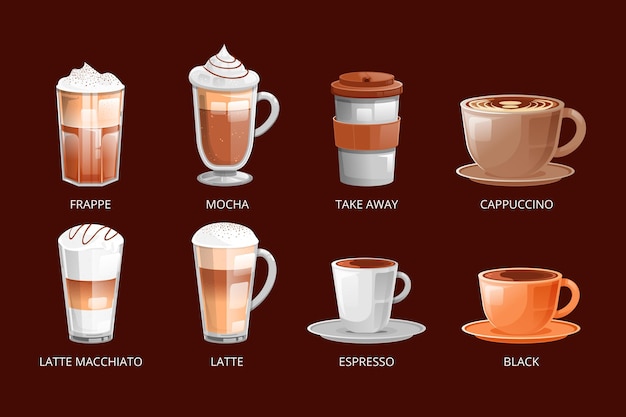 Pack of different delicious coffee types