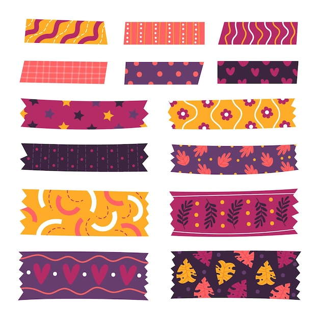 Free vector pack of different drawn washi tapes