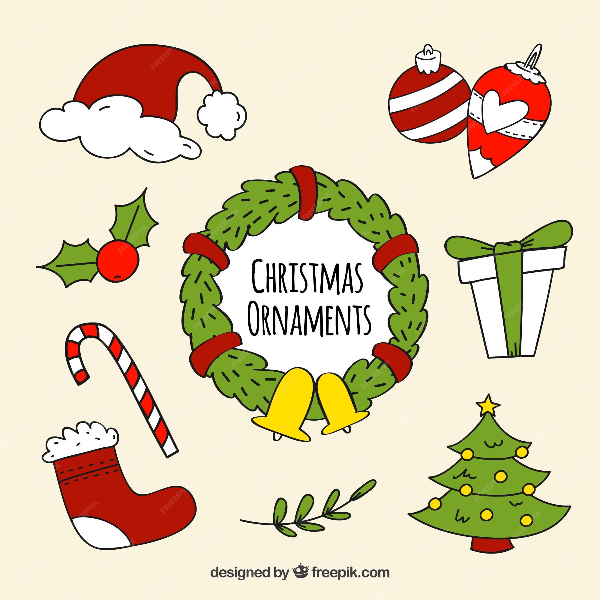 Free Vector | Pack of drawings of decorative christmas elements