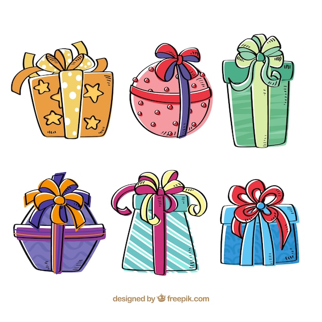 Free Vector pack of drawings of gift boxes