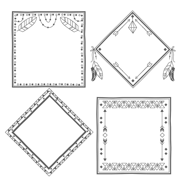 Free vector pack of drawn beautiful boho frame