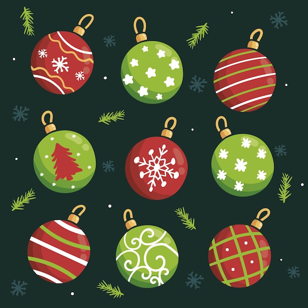 Pack of drawn christmas ball ornaments