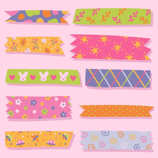 Free vector pack of drawn cute washi tapes