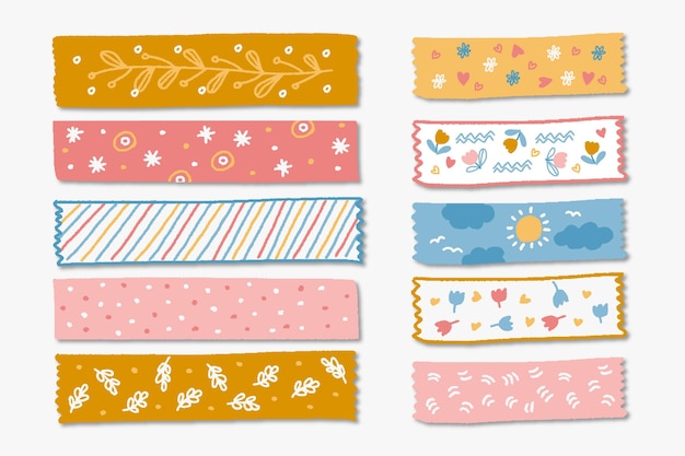 Pack of drawn different washi tapes