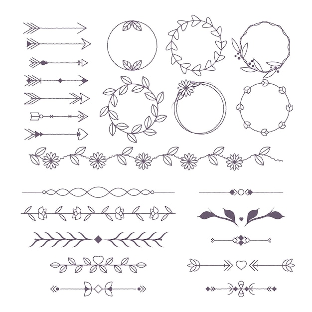 Pack of drawn ornamental elements