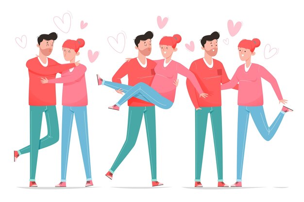 Free vector pack of drawn valentine's day couples