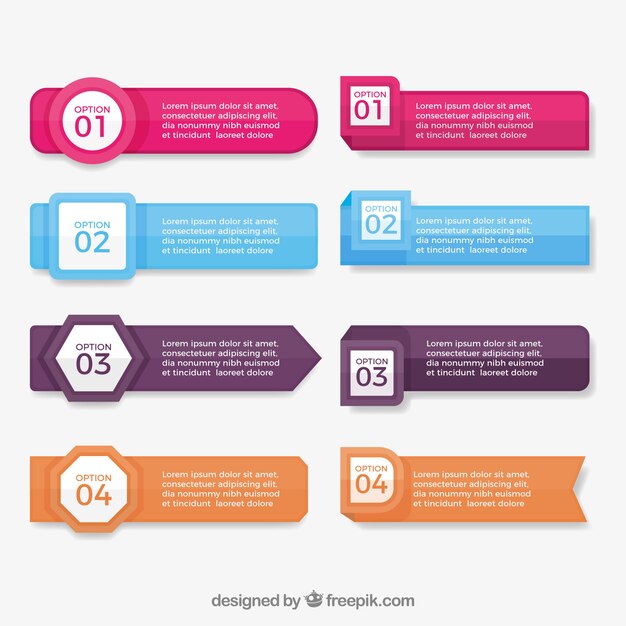Pack of eight infographic banners with great designs