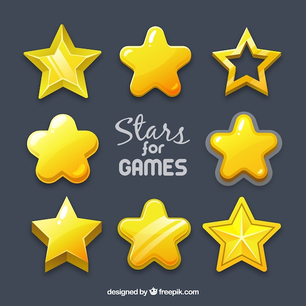 Free vector pack of eight stars for games