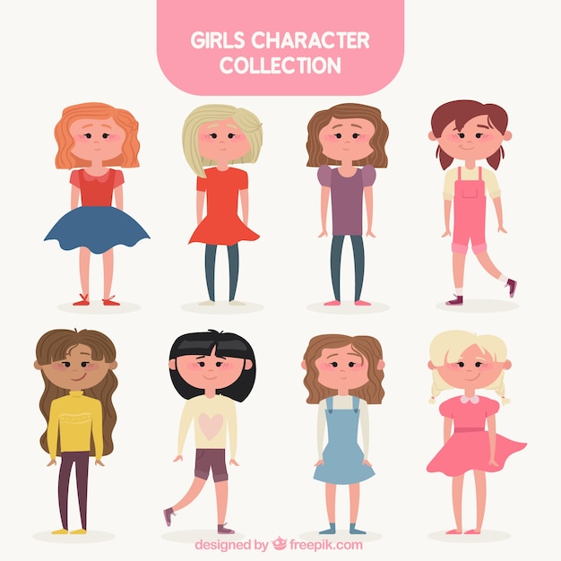 Free vector pack of eight stylish girls