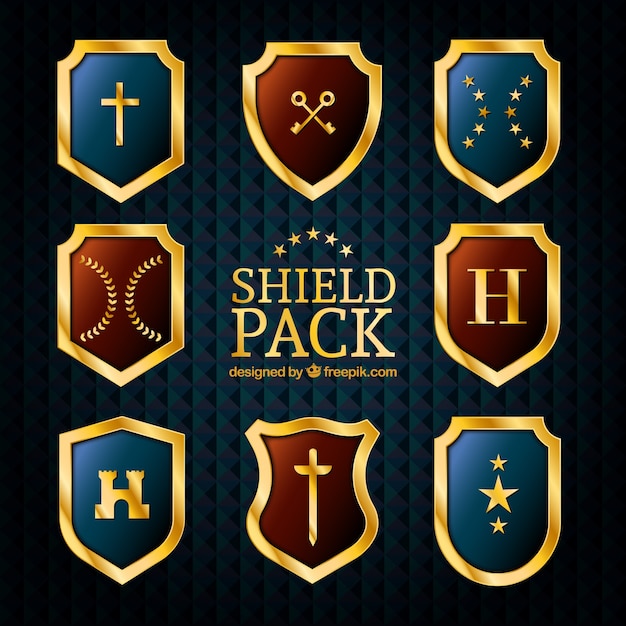 Golden Shields Vector Templates – Free Vector Download
