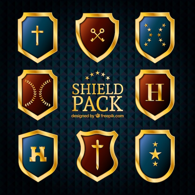 Free vector pack of elegant golden shields