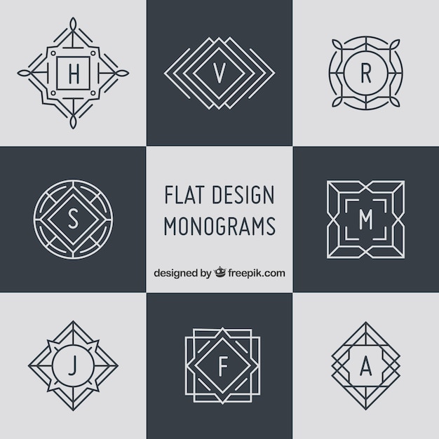 Pack of elegant monograms in linear style