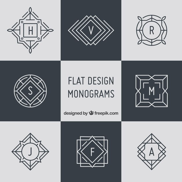 Pack of elegant monograms in linear style