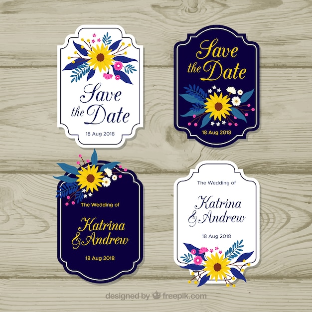 Pack of elegant wedding badges