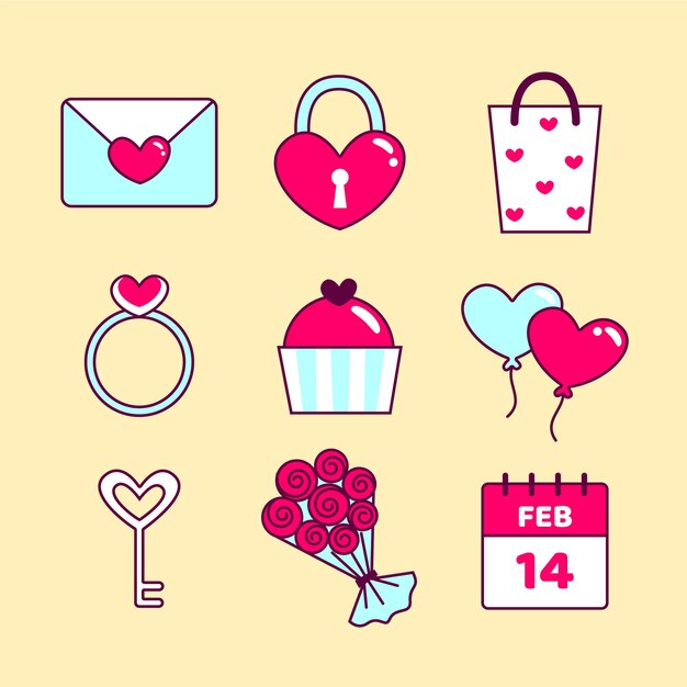 Pack of elements for valentine day in flat design style