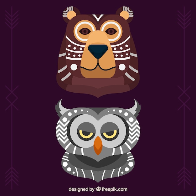 Pack of ethnic bear and owl