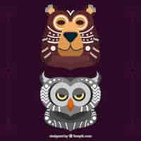 Free vector pack of ethnic bear and owl