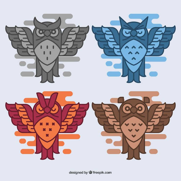 Free Vector pack of ethnic owls in linear style