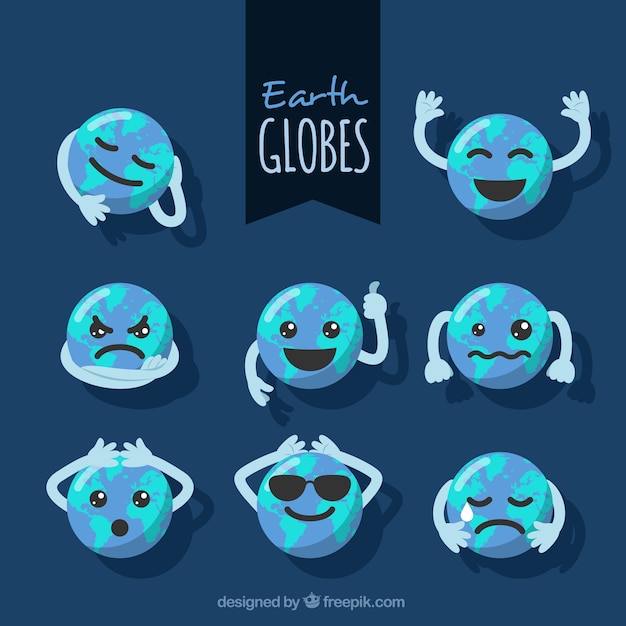 Pack of expressive earth globe characters
