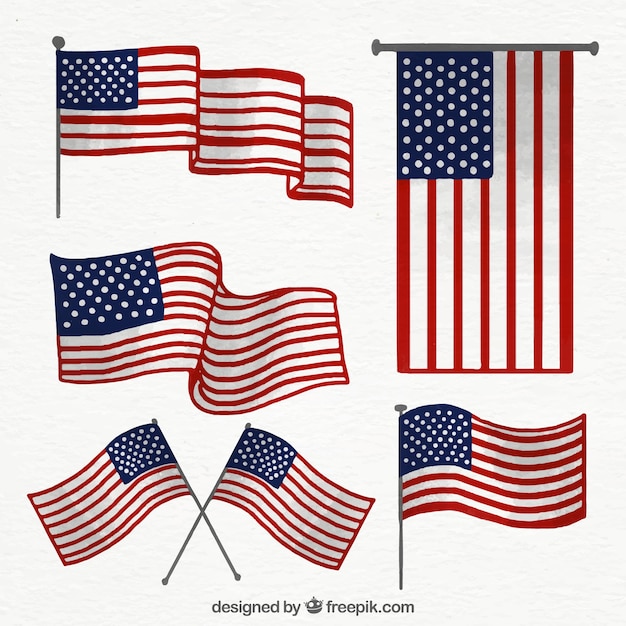 수채화 스타일의 환상적인 미국 국기 팩