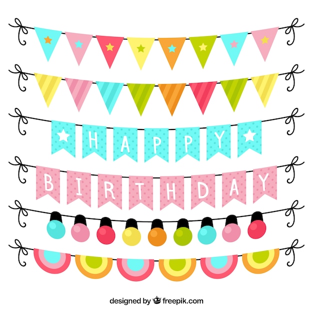 Free vector pack of fantastic birthday garlands in flat design