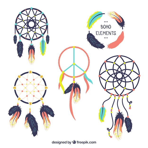 Pack of fantastic dreamcatchers in flat design