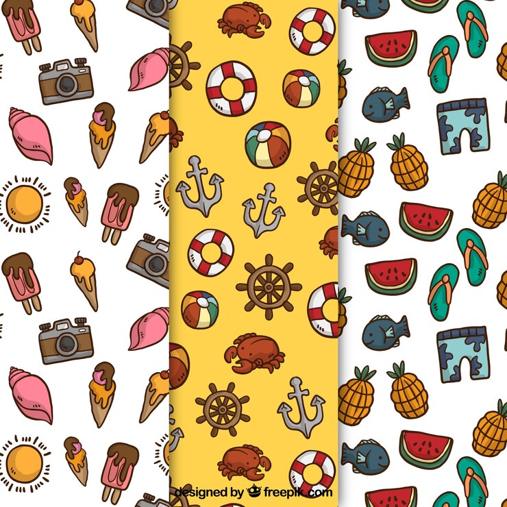 Free Vector pack of fantastic hand-drawn summer patterns