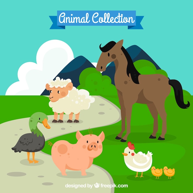 Free vector pack of farm animals in the natrue