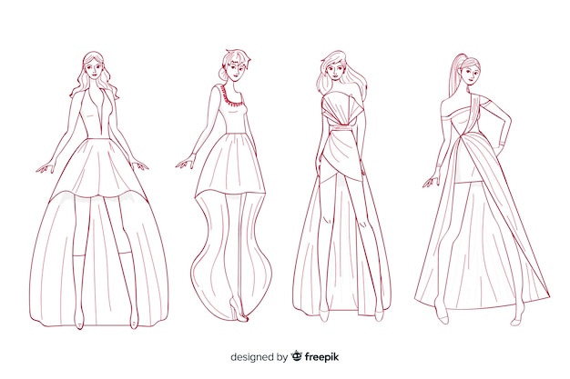 Free vector pack of fashion illustrations hand drawn design