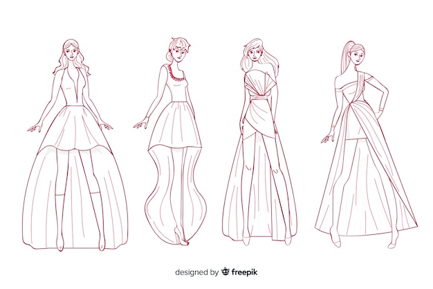 Pack of fashion illustrations hand drawn design