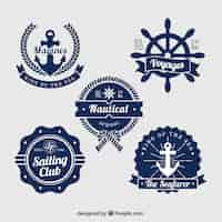 Free vector pack of five blue and white nautical badges