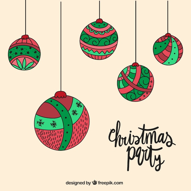 Free vector pack of five hand-drawn christmas balls