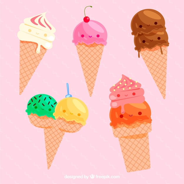 Free vector pack of five ice cream cone characters