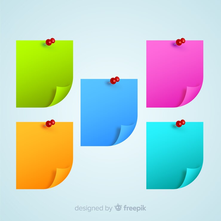 Free Vector pack of five sticky notes in realistic style