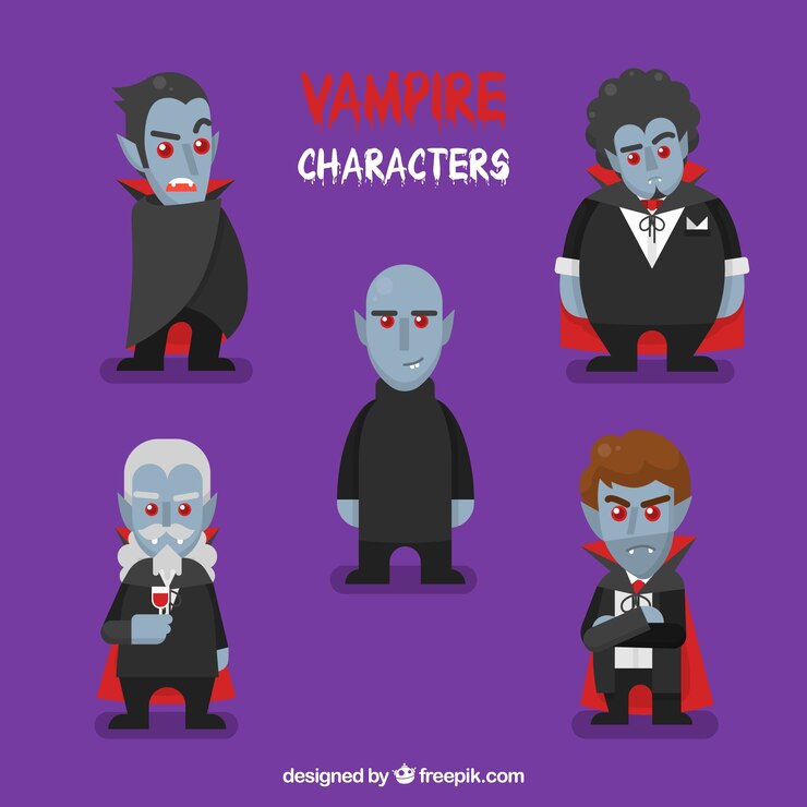 Free Vector pack of five vampire characters