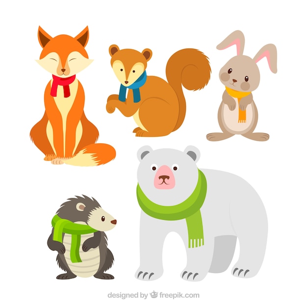 Free vector pack of five winter animals