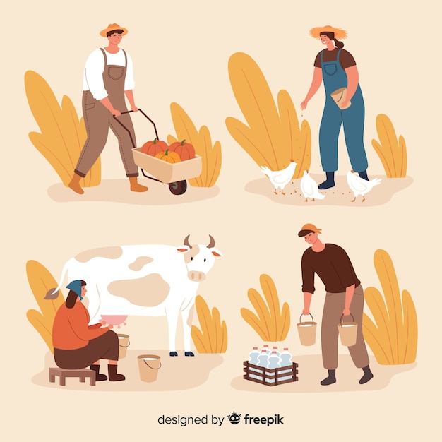 Free vector pack of flat agricultural workers