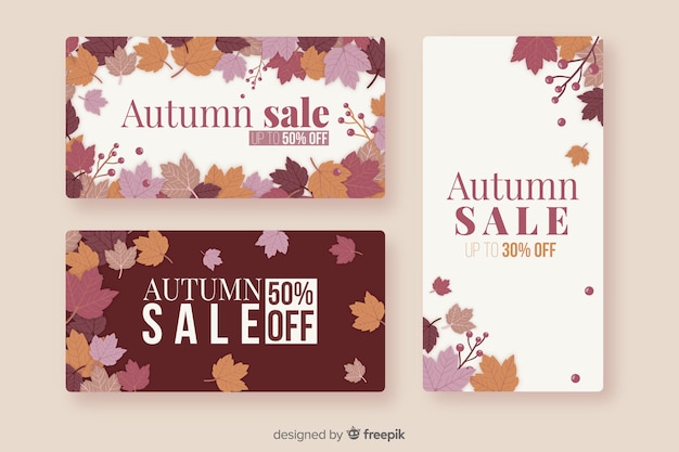 Pack of flat autumn sales banners