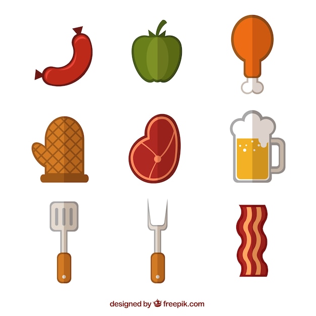 Free vector pack of flat barbecue food