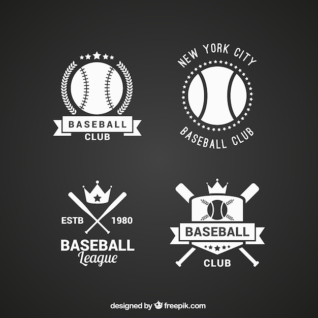 Free vector pack of flat baseball badges in vintage style