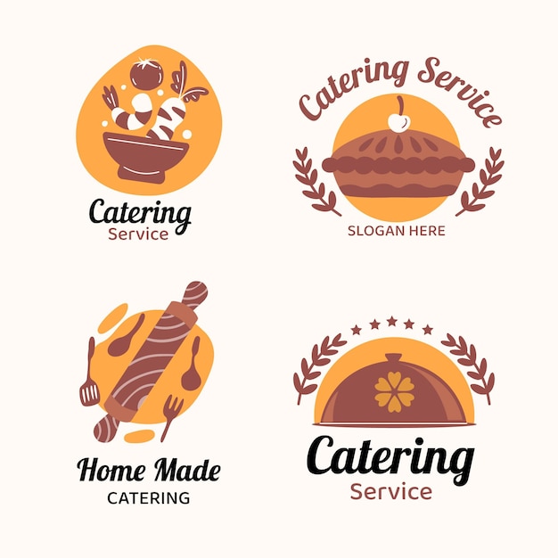 Vettore gratuito confezione di modelli di logo per ristorazione piatta