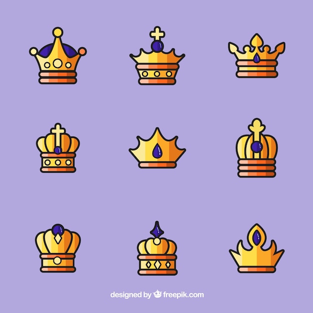 Free vector pack of flat crowns with blue details