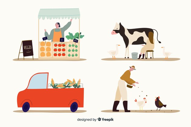 Pack of flat design agricultural workers illustrated