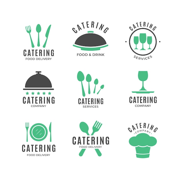 Pack of flat design catering logos