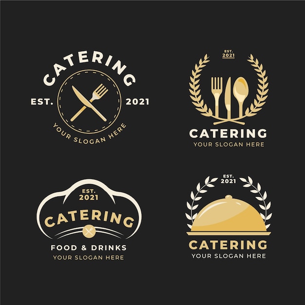 Free Vector | Pack of flat design catering logos