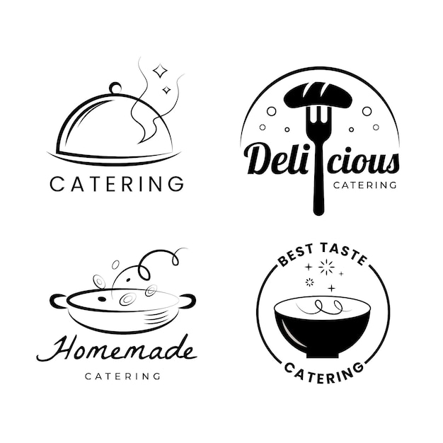 Pack of flat design catering logos